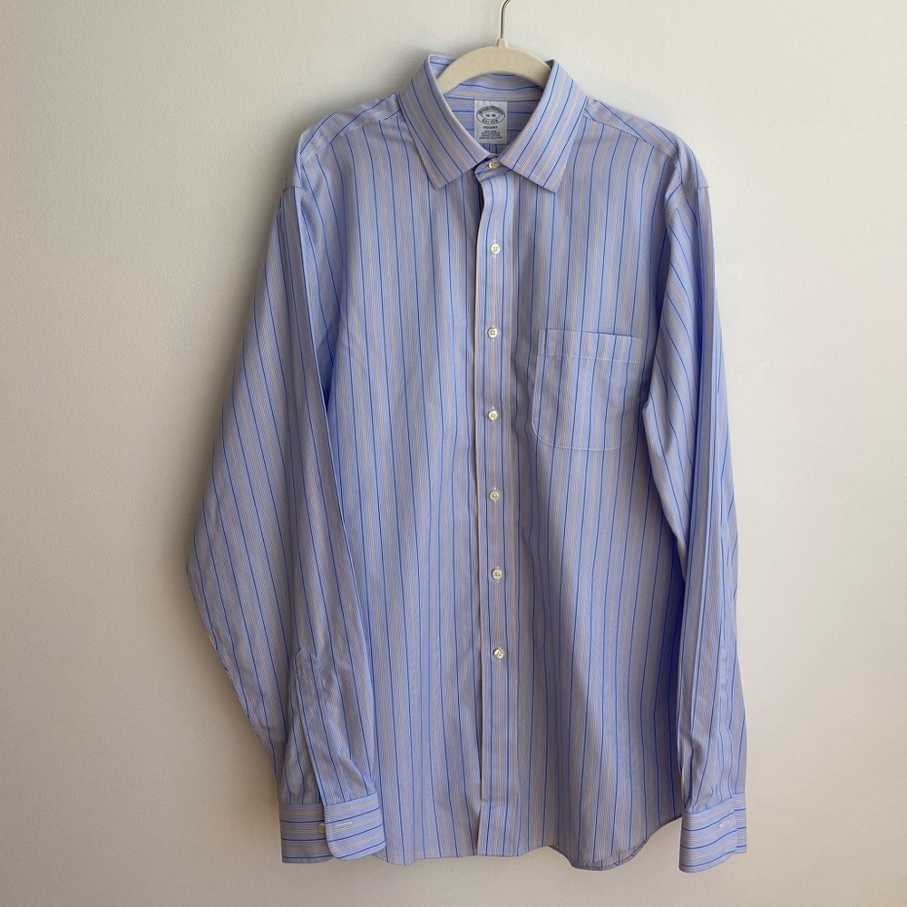Brooks Brothers Blue & Yellow Stripe Regent‎ Dress Shirt Classic 16-36